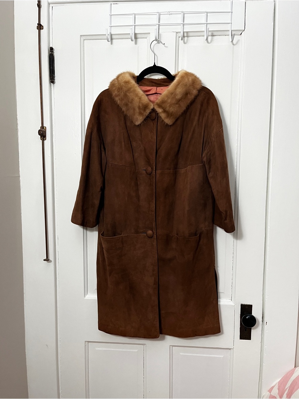 Vintage 3/4 Sleeve Brown Suede Coat with Fur Collar - Women Jackets & Coats